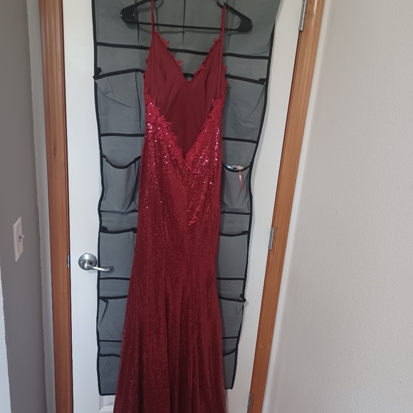 Red sequin long prom - Picture 3 of 5